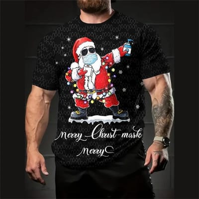 Kerstman 3D Geprint Heren T-shirt Mode Kerst T-shirt Heren Casual Top met Korte Mouwen T-shirt Hip-hop Streetwear 5XL