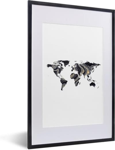 Poster in lijst - Fotolijst 40x60 cm - Posters - Wereldkaart - Verf - Goud - Posterlijst zwart - Decoratie - Wanddecoratie woonkamer - Muurdecoratie slaapkamer