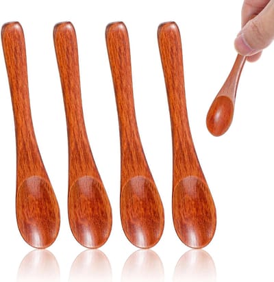 Dailygoods- Kruidenlepel 10 cm - Houten Lepel - Set van 4 Stuks - Ideaal voor Suiker/Zout/Specerijen - Lotushout - Compact Formaat