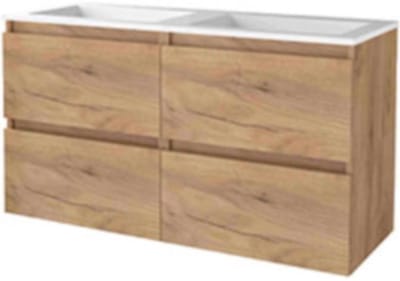 Basic-Line Start 46 Badkamermeubelset - 120 x 46 cm - Greeploos - 4 Lades - Acryl Wastafel - Zonder Kraangat - Whisky Oak