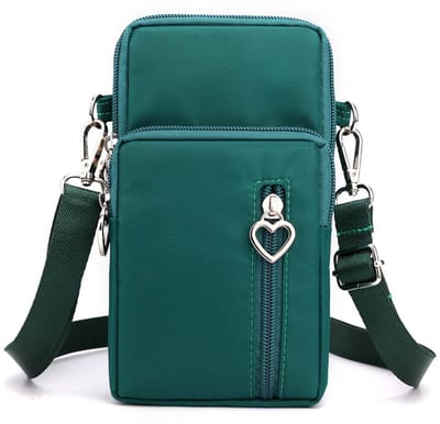 Dailygoods - Mobiele Telefoon Schoudertas - Nylon Crossbody Tas met Hoofdtelefoon Ingang - Groen - Draagtas - Handig - Smartphone Accessoire