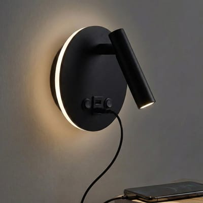 LED Wandlamp - Bedlamp met USB+C poort en schakelaar | Zwart | 8W | 704 lumen | Niet dimbaar | 3000K - Warm wit (830)