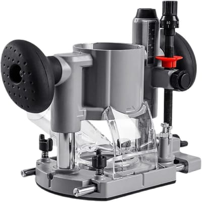Invalfrees Basis - Freesmachine Onderstel - Houtbewerking Precisie - Gereedschapsloze Diepte-instelling - 65 mm Klemdiameter - Zilver Zwart
