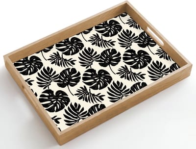 Dienblad hout 50x35 cm - Schootdienblad - Modern - Monstera - Zwart - Borrelplank rechthoek - Plateau dienbladen