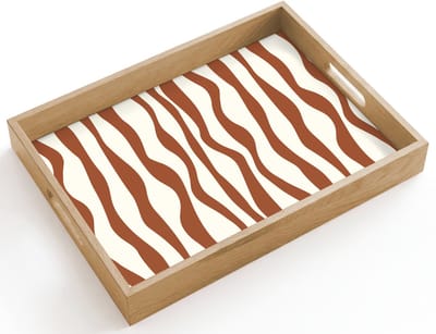 Dienblad hout 40x30 cm - Schootdienblad - Golvende lijnen - Strepen - Beige - Bruin - Borrelplank rechthoek - Plateau dienbladen