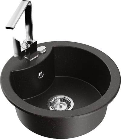 Mexen Diego granieten gootsteen 1-komor met keukenkraan Rita, zwart/goud metallic - 6512-75-670300-00
