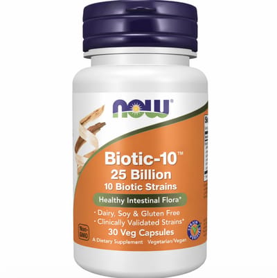 NOW Foods Biotic-10 25 Billion CFU – 30 Vegetarische Capsules | 10 biotische Stammen & FOS