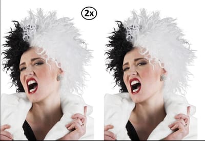 2x Pruik black and white