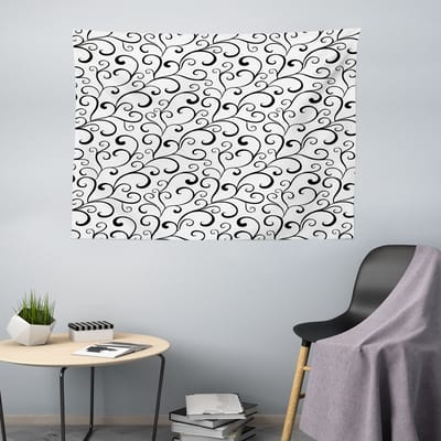 ABAKUHAUS Wit Wandtapijt, Krulachtige Organische Wervelkunst, Woonkamer Slaapkamer Wanddoek Zijdezacht Satijn Tapijt, 200 x 150 cm, Antracietgrijs en Wit