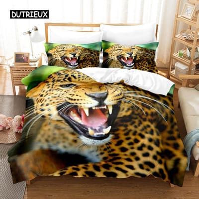 Black Panther Dekbedovertrek Set Kingsize Zwarte Luipaard Beddengoed Set voor Kinderen Jongens Safari Cheetah Dierenthema 2/3 stuks Dekbedovertrek EU single(135x200cm)