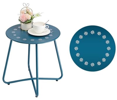 Weerbestendige Stalen Buitentafel met Bloemmotieven - Kleine Ronde Tuin- en Balkon Tafel