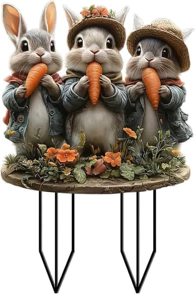 Paashaas Tuinsteker - Paasei Decoratie - Tuin Versieren - Weerbestendig Materiaal - 30 cm Hoog - Lichtgrijs