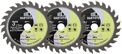 Set van 3 Cirkelzaagbladen TCT - 75mm Doorsnede, 24 Tanden - Voor Hout en Kunststof