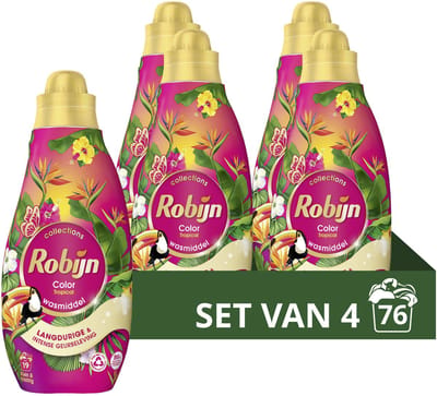 Robijn - Vloeibaar Wasmiddel - Klein & krachtig - Tropical - 4 flessen - 76 wasbeurten - Voordeelverpakking