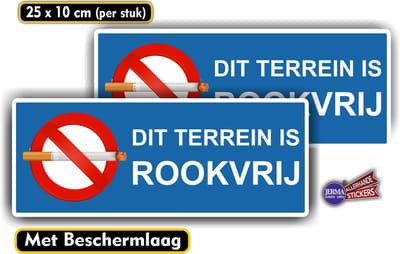 Jerma - Dit terrein is rookvrij - set 2 st - Stickers - 10 x 25 cm - Weerbestendig - Zelfklevend