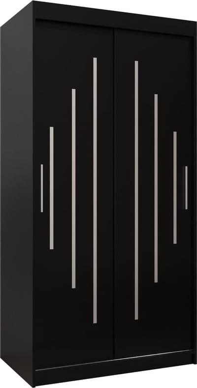 InspireMe - Kledingkast met 2 schuifdeuren, Modern-stijl, Een kledingkast met planken (BxHxD): 100x200x62 - MALTESE 100 Zwart Mat