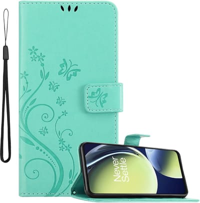 Cadorabo Hoesje geschikt voor OnePlus Nord CE 3 Lite 5G in BLOEMEN TURKOOIS - Beschermhoes in bloemmotief met magnetische sluiting, standfunctie en kaartsleuven Book Case Cover Etui