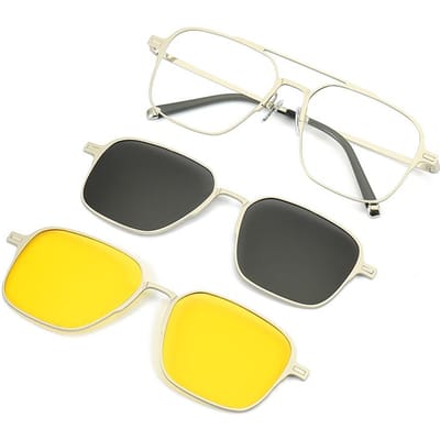 Métal Alliage 3 en 1 Nouveau Style Clip Magnétique À Clipser Monture Lunettes Tendance Construction Lunettes Protection Solaire Pour Hommes Adultes Vision Optique PC Ordinateur gray