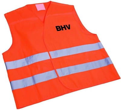 Oranje BHV hesje. Veiligheidshesje. Veiligheidsvest in opbergtas