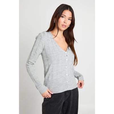 boohoo Dames Metallic Zilverkleurige Dikke Rib Gebreide Cardigan | Metallic Silver | Maat: Small