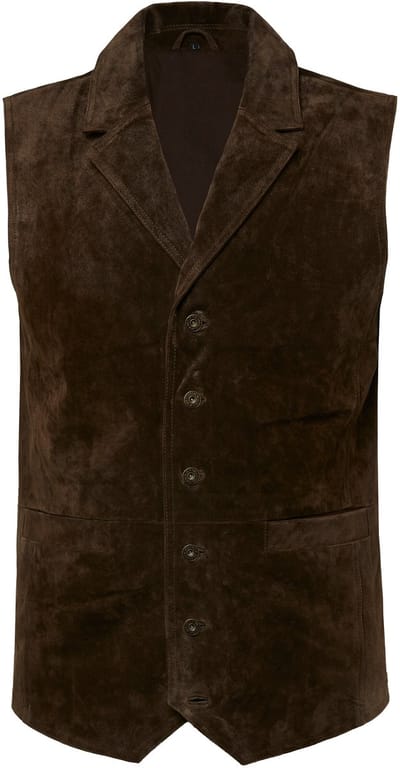 JP 1880 - Heren - Gilet leer zacht suède revers - Donkerbruin - Maat 3XL