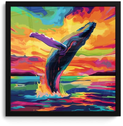Poster in lijst - Fotolijst 40x40 cm - Posters - Zonsondergang - Walvis - Geschilderd - Kleurrijk - Posterlijst zwart - Decoratie - Wanddecoratie woonkamer - Muurdecoratie slaapkamer