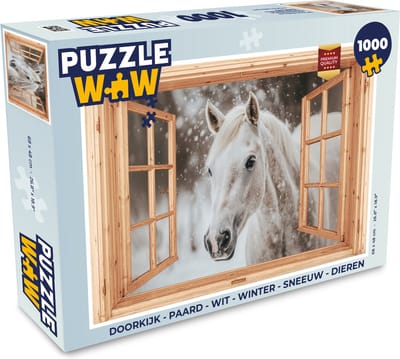 Puzzel Doorkijk - Paard - Wit - Winter - Sneeuw - Dieren - Legpuzzel - Puzzel 1000 stukjes volwassenen