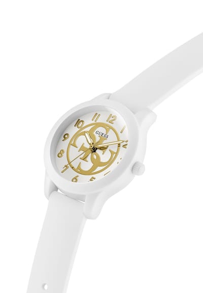 Guess Georgie Quartz Analoog Horloge Wit Kast Gemaakt Van 100% Biogebaseerd Nylon En Een Armband Van 100% Siliconen 32 GK0016L1