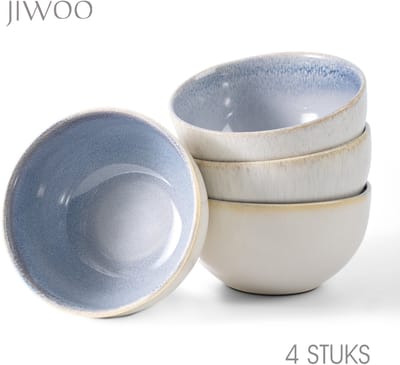 Set van 4 Kommen (Ø13,5cm / 580ml) Ontbijtkommen, Mueslikom, Soepkom, dubbel reactief glazuur, serviesset 4 persoons, Geschikt voor restaurants, familiefeesten, banketten en picknicks, Magnetron-vaatwasserbestendig, Keramiek