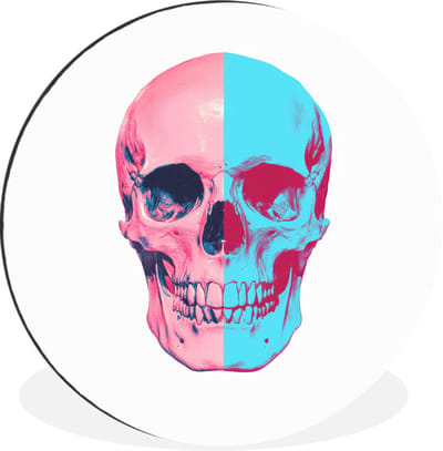 WallCircle - Wandcirkel - Muurcirkel - Schedel - Grafisch - Roze - Verdeeld - Aluminium - Dibond - 30x30 cm - Binnen en Buiten