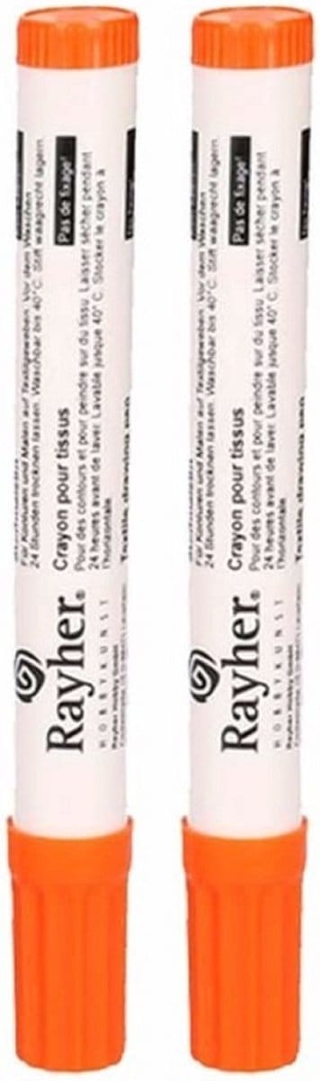 2x stuks rayher hobby textielstift - dikke punt - oranje - 2-4 mm - tekenen/knutselen - kleding beschrijven