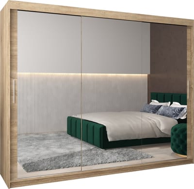 InspireMe - Kledingkast met 3 schuifdeuren, Modern-stijl, Kledingkast met planken (BxHxD): 250x200x62 - TORM II 250 Sonoma Eik