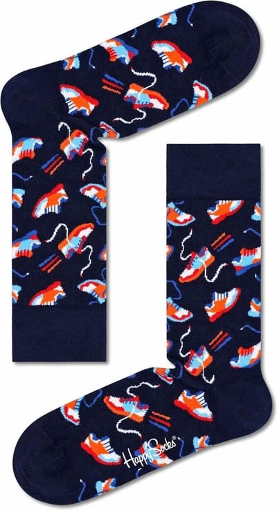 Happy Socks Run For It Sock - unisex sokken - blauw met sneakers - Unisex - Maat: 36 - 40