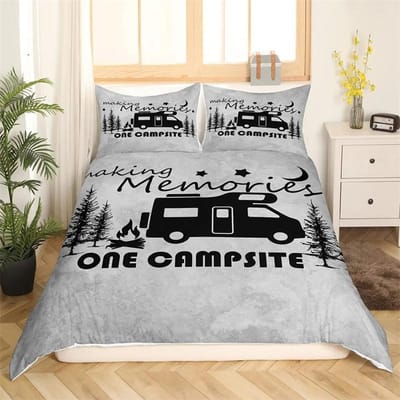 Happy Camping Dekbedovertrek King, Zomer Kamperen Decoratie Beddengoed Voor Jongen Tieners Familie, Strandvakantie Stijl Dekbedovertrek Set 200x200cm 3pcs