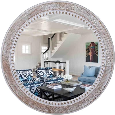 Ronde Wandspiegel met Houten Frame – Rustieke Spiegel voor Woonkamer, Badkamer en Slaapkamer