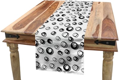 ABAKUHAUS Geometrische Tafelloper – 40x300 cm – Zwart/Wit, Polyester