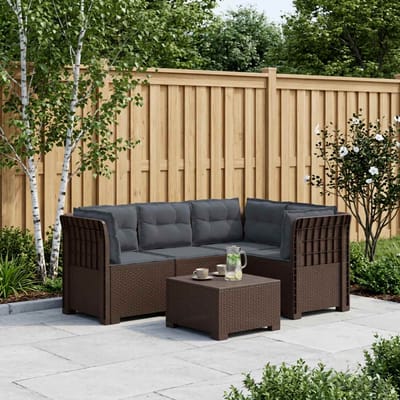 vidaXL - 4-Persoons - Tuin - Sofa - met - Kussens - Rattan - Look - PP - Bruin