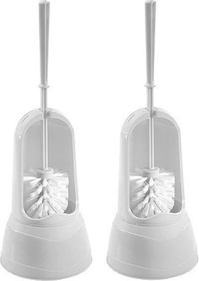 2x stuks witte toiletborstel/wc-borstel met houder 15 x 37,5 cm - kunststof/plastic toiletborstelhouders/wc-borstelhouders - badkamer artikelen