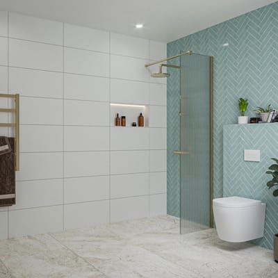 FugaFlow Eccelente Vetro inloopdouche badkamer - 50x200cm - ribbelglas - wandarm - geborsteld messing