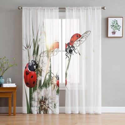 Paardenbloem Lieveheersbeestje Witte Transparante Gordijnen voor Woonkamer Decoratie Raamgordijnen voor Keuken Tule Voile Organza Gordijnen W135 x H137cm x1