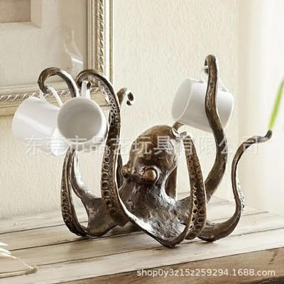 Sculpture Octopode en Résine Artisanat Porte-Tasses Octopode Bijoux Amusants Porte-Tasses de Bureau Support de Bureau Design Élégant Décoration de Maison Statue d'Octopode gray