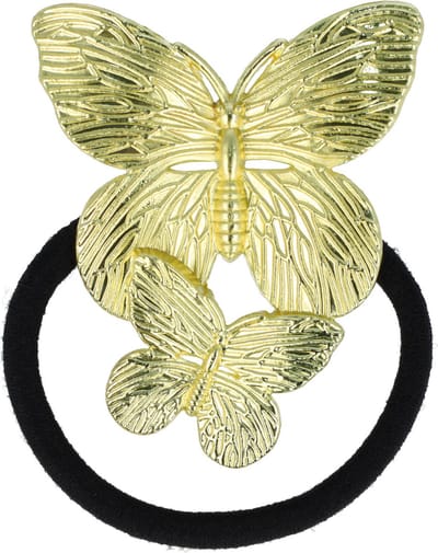 Haarsoires Haarelastiek – Vlinder 5cm – Metaalaccent – Goud Zwart