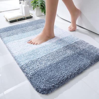 Badmat 24x16, extra zachte en absorberende polyester badmatten, antislip pluche shaggy badmat, machinewasbaar en droog, badmatten voor badkamervloer, bad en douche, blauw