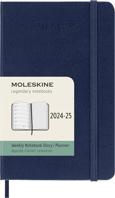 Weekplanner 2024-2025 - 18 maanden met notitieruimte en harde kaft - Saffierblauw - Zakformaat 9x14 cm