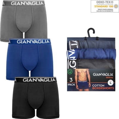 Gianvaglia Heren Onderbroek - Boxershort 3-pack - Blauw Grijs Zwart - Maat XXL
