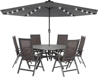 ACXIN handmatige parasol - 300 cm - donkergrijs - kantelbaar - met LED‑verlichting