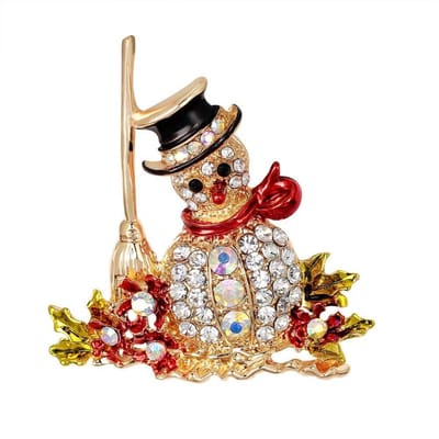 Kerstbroche Sneeuwpop - Broche Sneeuwman met Stras - Kerst Sieraad Bling Bling