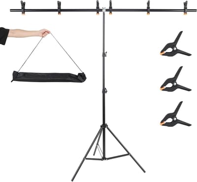 T-Shape Fotobehang 200x150cm, Verstelbare Statiefhouder met 3 Transportveerclips voor Videostudio, Feest en Portretfotografie