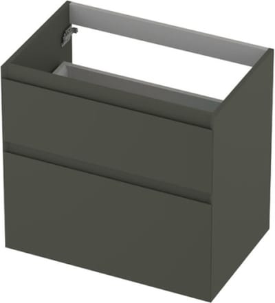 INK® wastafelonderkast 2 laden greeploos gelakt asymmetrisch 70x45x65cm, mat beton groen