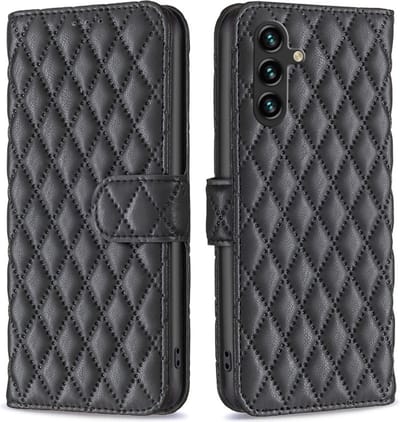 BINFEN Hoesje - Geschikt voor Samsung Galaxy A05s Hoesje - BINFEN Rhombus Book Case - Zwart